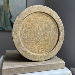 Vintage Floral Etched Brass Tray ( D11.3" ) firm on price 