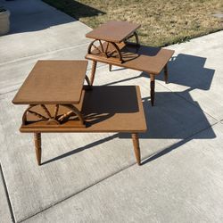 Vintage Wagon Wheel End Tables - Set Of 2 - MCM