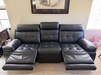 Navy Blue Leather Power Reclining Sofa