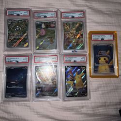 Pokemon PSA 10 Cards and pikachu van gogh psa 9 grey felt hat