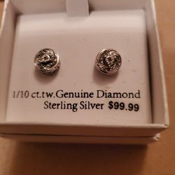 STERLING SILVER/DIAMOND EARRINGS BRAND NEW (MATCHING NECKLACE AVAILABLE)