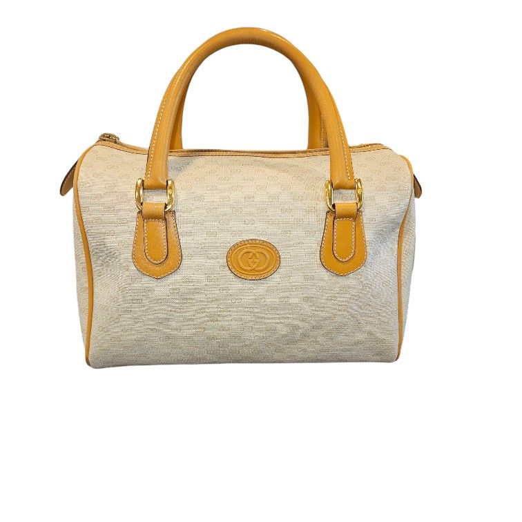 Gucci  Monogram Medium Top Handle Ivory &Tan Bag COA