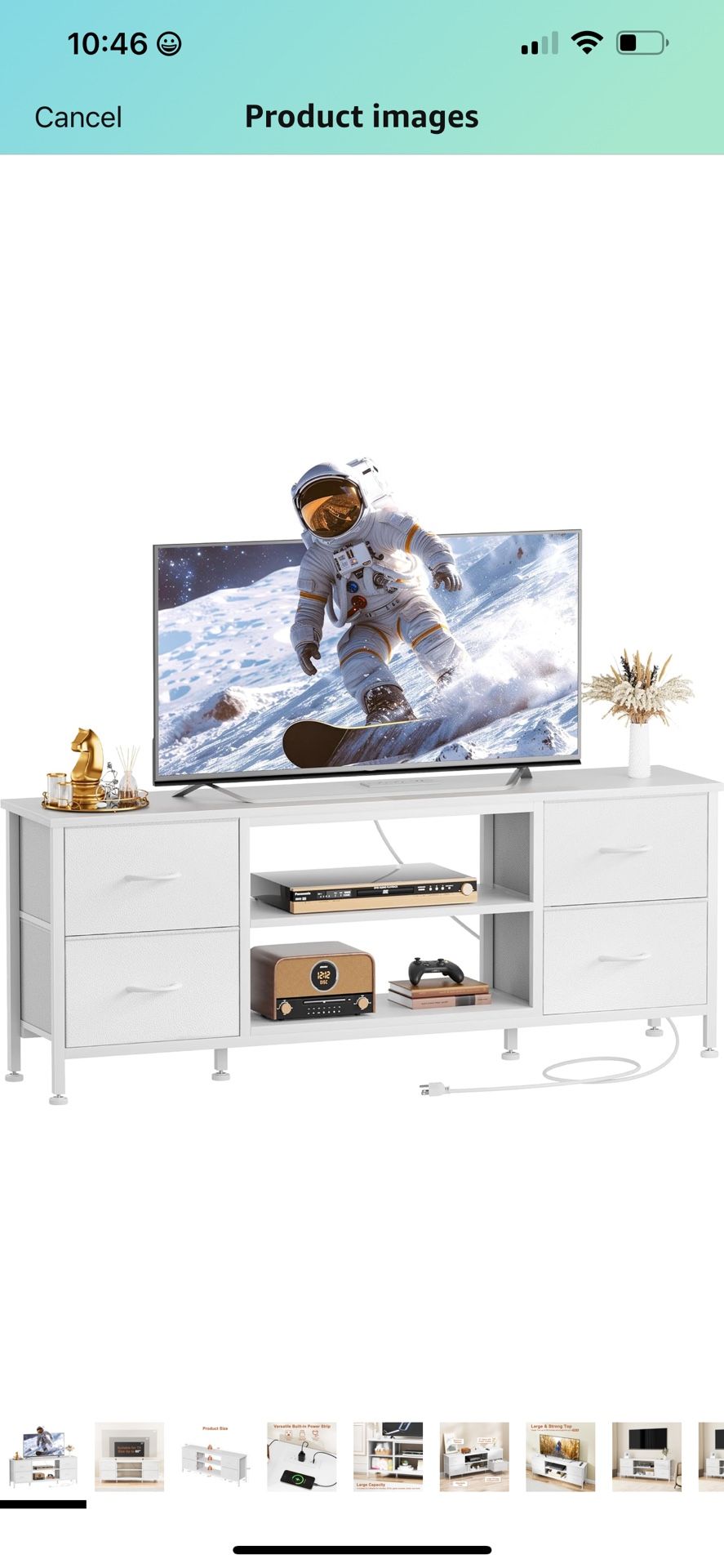 55" TV with Fabric Drawers, Entertainment Center and TV Console Table with Power Outlet