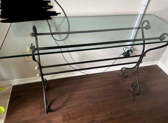 Vintage Iron Base Glass Top Sofa table and end Table