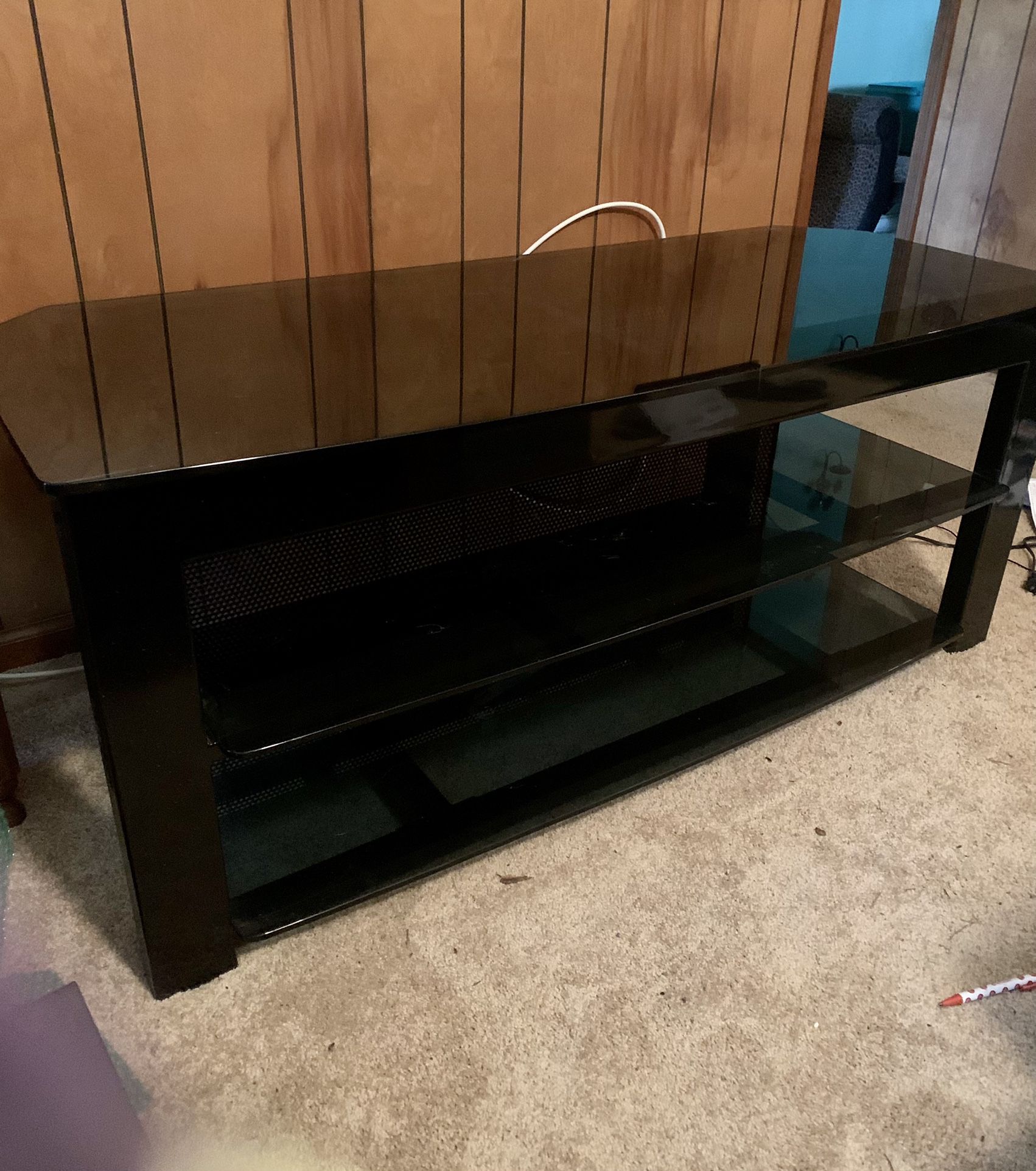 TV Stand  Black Metal and Glass 