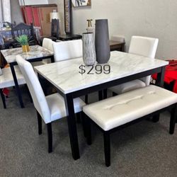 5-pc Dining Table Set With Bench 