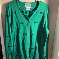 Women’s Green Cardigan With Whales And Rhinestones - Size Large By The Quacker Factory