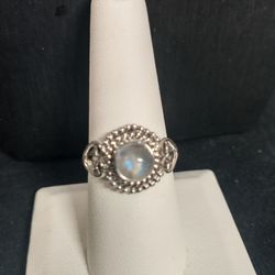 925 Fine Solid Stamped Sterling Silver Genuine Rainbow Moonstone Rings Size 6, 7, 8, 9 10 Available 
