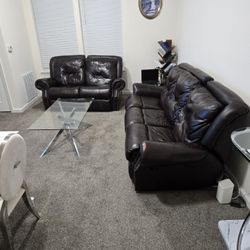  Reclining Loveseat and Sofa Dark Brown leather