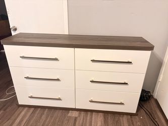 6-Drawer Double Dresser White and Walnut