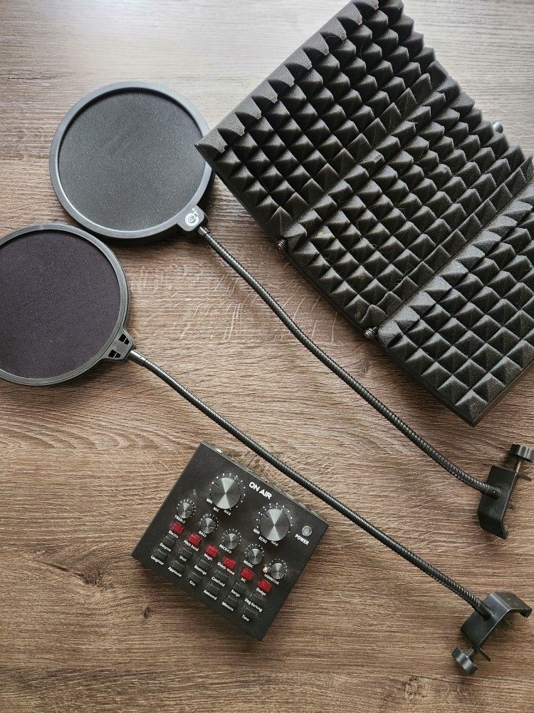 Pop Filters, Adjustable Microphone Shield, And Tzumi On Air Wave Mixer