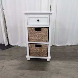 New Life Furniture JSC White Single-Drawer Nightstand with Woven Baskets