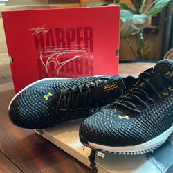 Baseball Cleats 11 Under Armour Mens 5 Low St-002-Black-Black-Metallic Gold