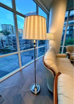 Ethan Allen Designer Scarsdale Nickel Floor Lamps (2 matching available) - Excellent Condition