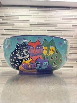 Laurel Burch Cat fruit decoration salad ceramic bowl vintage