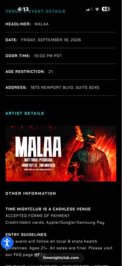 Today malaa at time nightclub tickets for sale