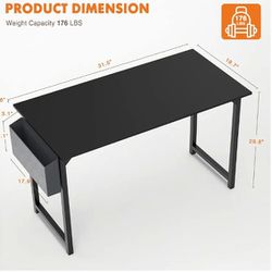Sweetcrispy Computer 31 Inch Writing Office Small Space Desk Study Modern Simple Style Work Table with Storage Bag Headphone Hook Metal Frame for Home