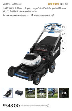HART 40-Volt 21-inch Supercharge 3-in-1 Self-Propelled Mower - NEW
