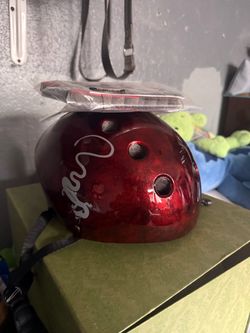 Red Metallic Skate Helmet with Dragon Graphic
