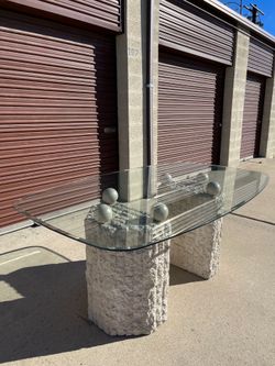 1980s Postmodern Tessellated stone Glass dining table
