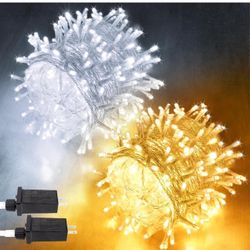 Warm White & Cool White 600 LED 230FT Christmas String Lights for Outdoor&Indoor, 8 Modes Christmas Tree Clear Wire Fairy Waterproof Lights with Memor