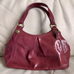 Coach Mia Maggie Mini Hobo Raspberry Patent Leather Bag