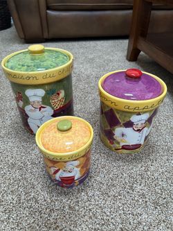 Chef Ceramic Kitchen Canister Set of 3
