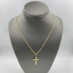 14KT YELLOW GOLD 22” ROPE CHAIN 13.1GR 2.5MM W/ 14KT TWO-TONE CROSS CHARM 3.8GR