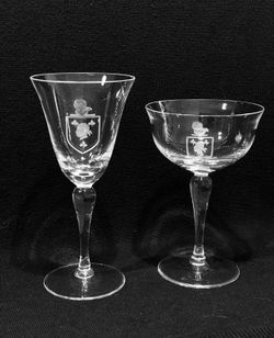 Antique 18th Century 2 Crystal Glasses Engraved Moor’s Head & Helmet