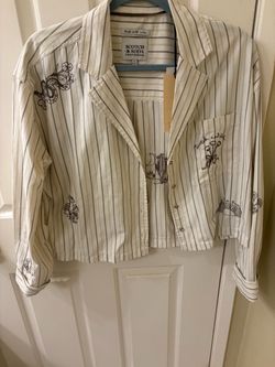 Scotch & Soda Embroidered Striped Cropped Shirt