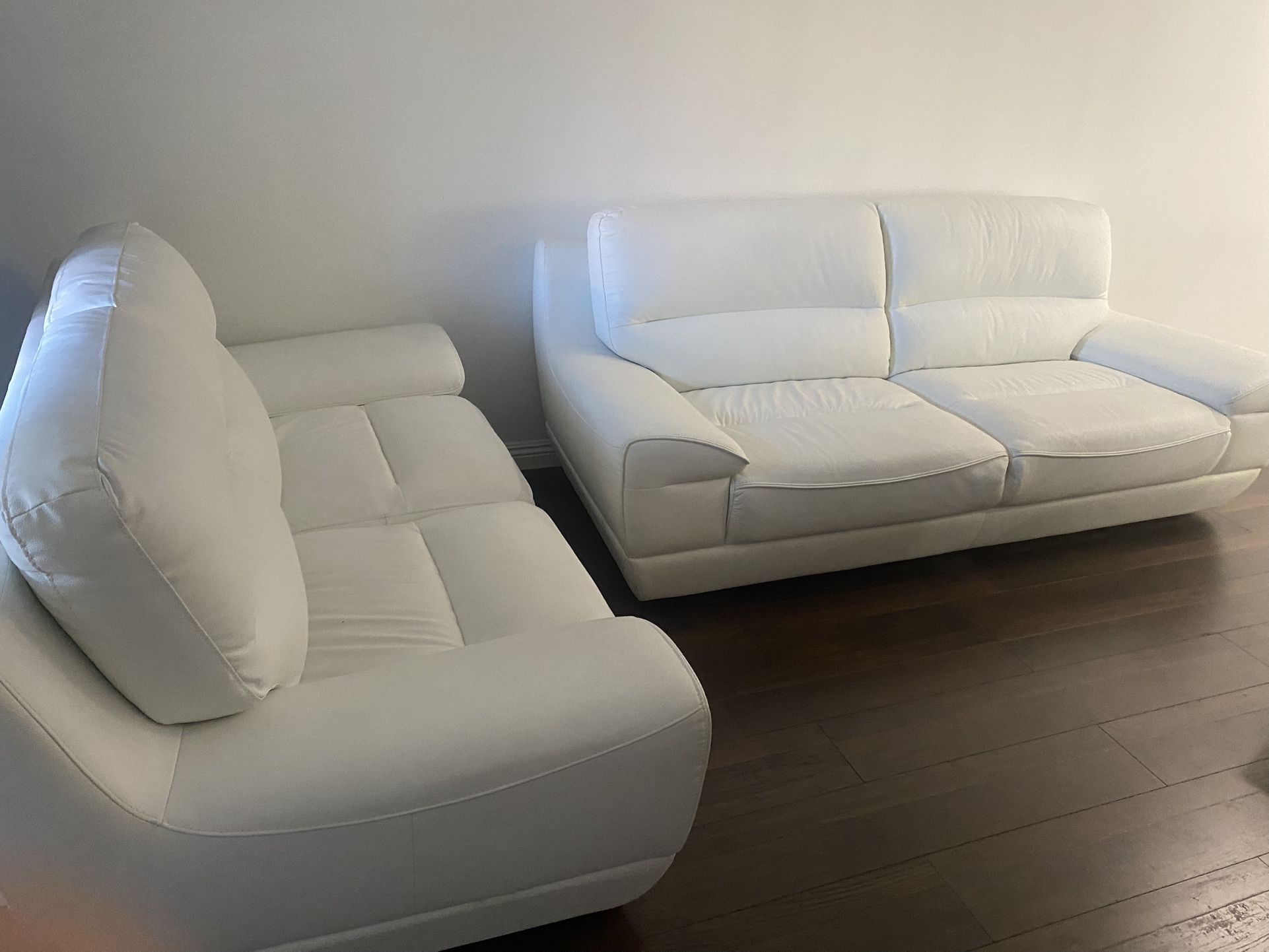 White Italian Leather Sofa And Loveseat - Like New