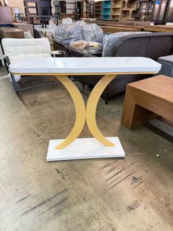 C0690/C0814/HL048/HL079 New assembled Modern Gold Console Table, 40 inch Narrow Entryway Foyer Table with Geometric Base, Rustic Hallway Accent Table 