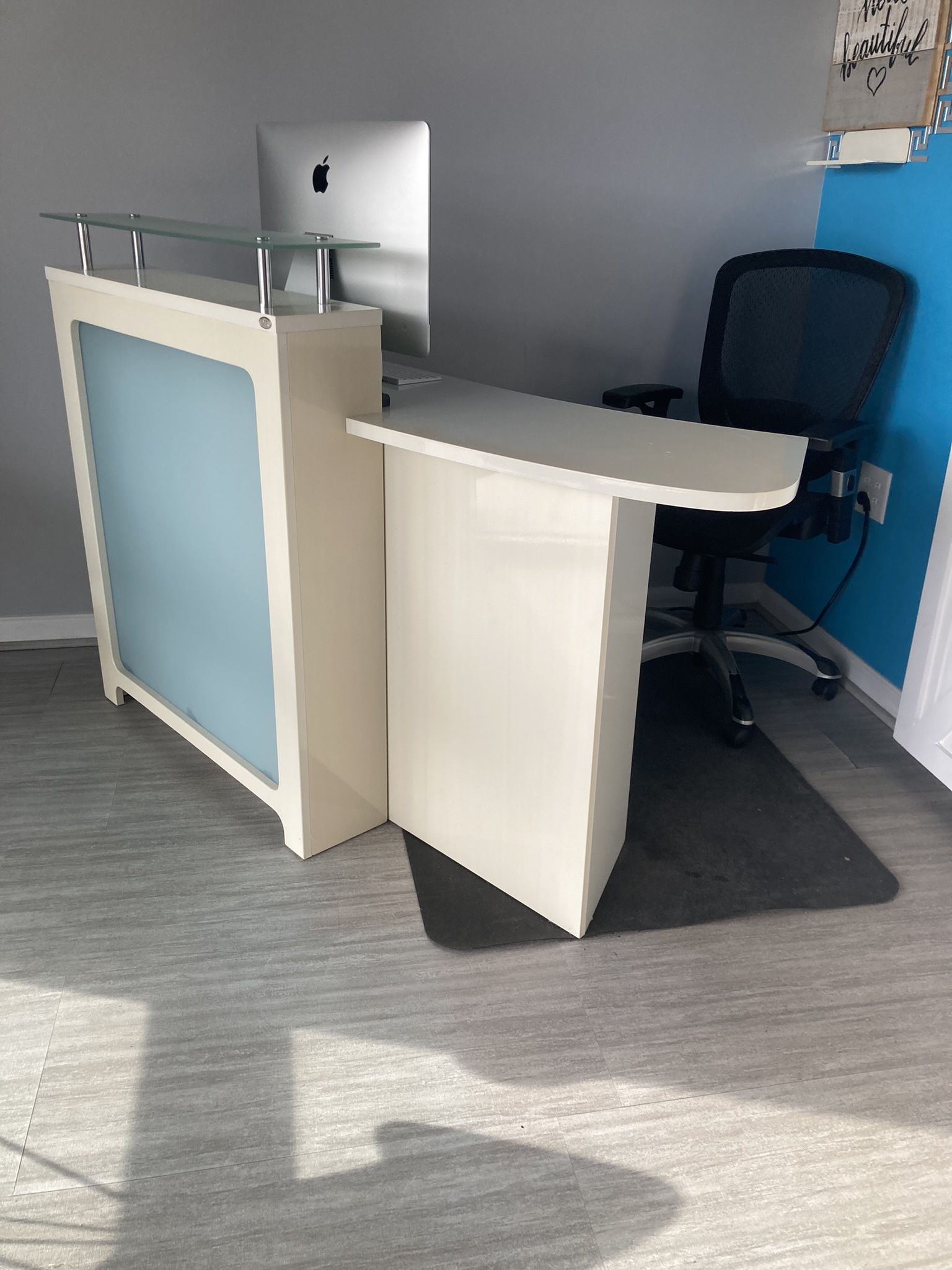 Reception Desk With Lighted Front Panel Locking Drawer & Cabinet