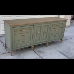 Refinished Sage Green Solid Wood Dresser / Buffet Console