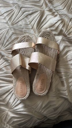 Schutz Gold Espadrille Platform Slide Sandals