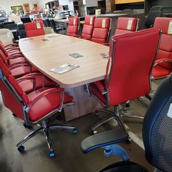 12 feet conference table bow shape with 3 panel legs  new