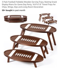 3-Pack Football Wooden Foldable Serving Trays
