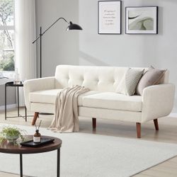 Tbfit 77.2" W Linen Sofa Couch, Mid Century Modern Decor Loveseat Couches for Living Room, Button Tufted Upholstered Small Couch for Bedroom, Solid, a