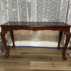 Solid Wood Sofa Table with Glass Top