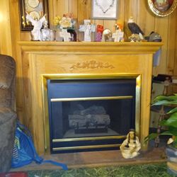 Fire Place With Mantel And 2 Gas Heaters