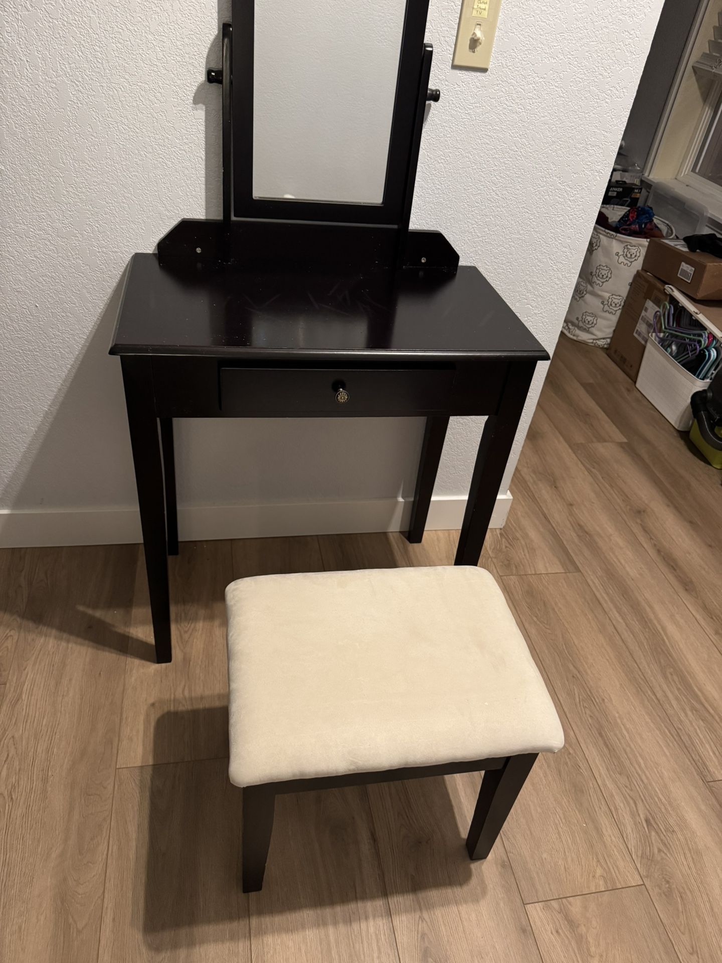 Black Makeup Vanity W/ Mirror & Drawer