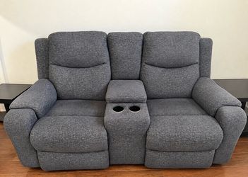 Gray Power Reclining Loveseat with Center Console & Cup Holders