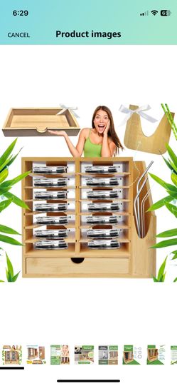 Bamboo Tumbler Lid Organizer – Space Saving Multi-Tier Storage Rack with Straw Holder and Gasket Drawer – Vertical Cup Lid Organizer for Cabinet, Kitc