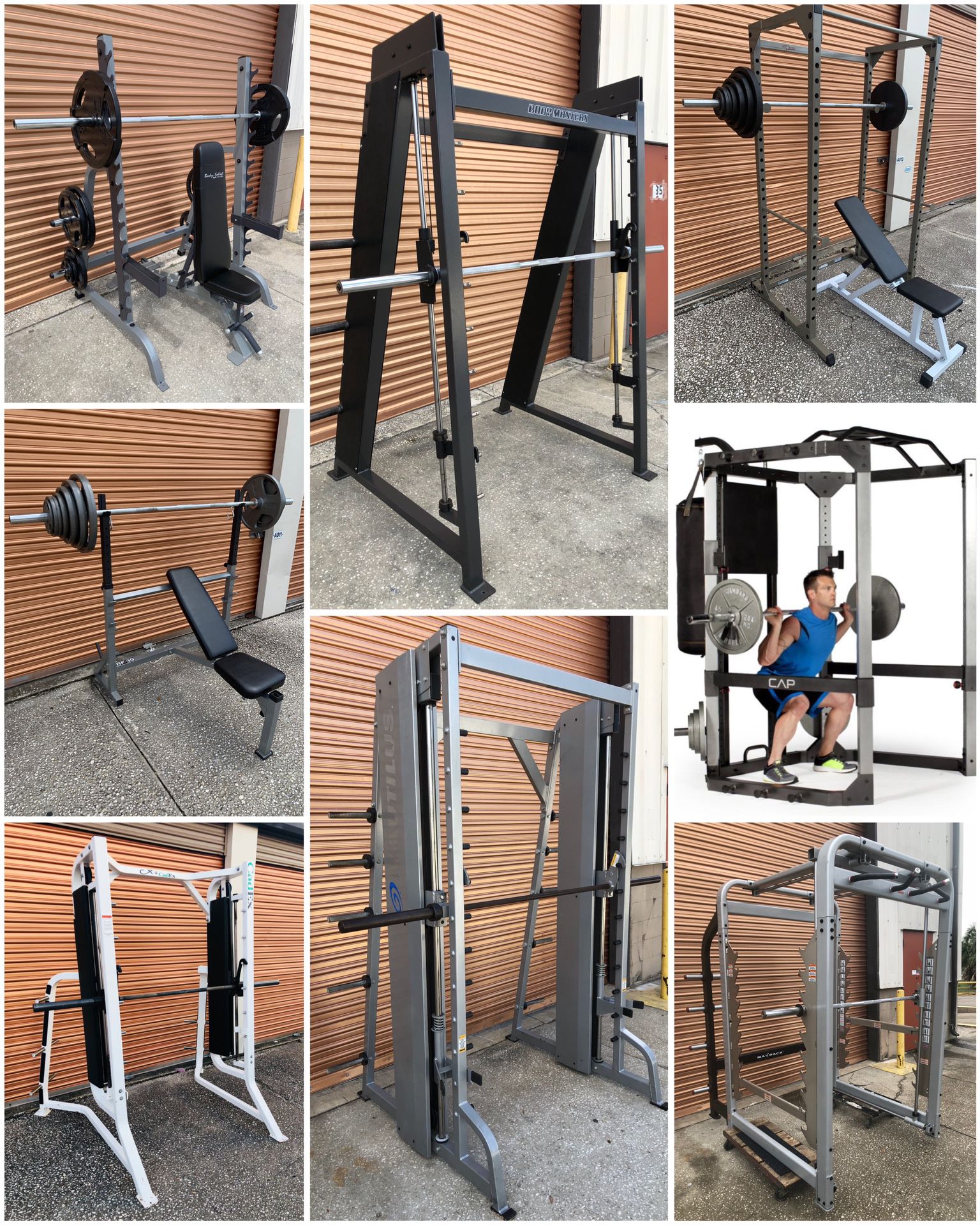 Olympic Weight Benches, Cages, Power / Squat Racks, Dumbbells, Plates, Leg Press