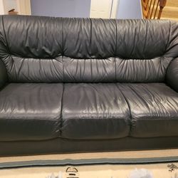 Navy Leather Couch, Loveseat & Chair