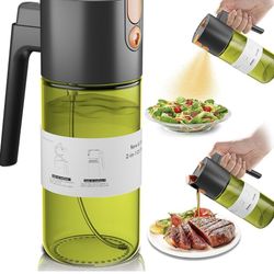 new In Box! 2 in 1 Oil Sprayer for Cooking, 17oz Light-Blocking Glass Olive Oil Dispenser Bottle for Kitchen, Food-Grade Oil Mister with 8 Stickers fo