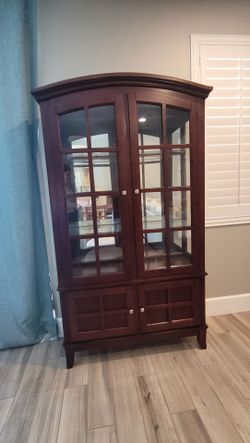 Cherry Wood China Cabinet with Glass Doors