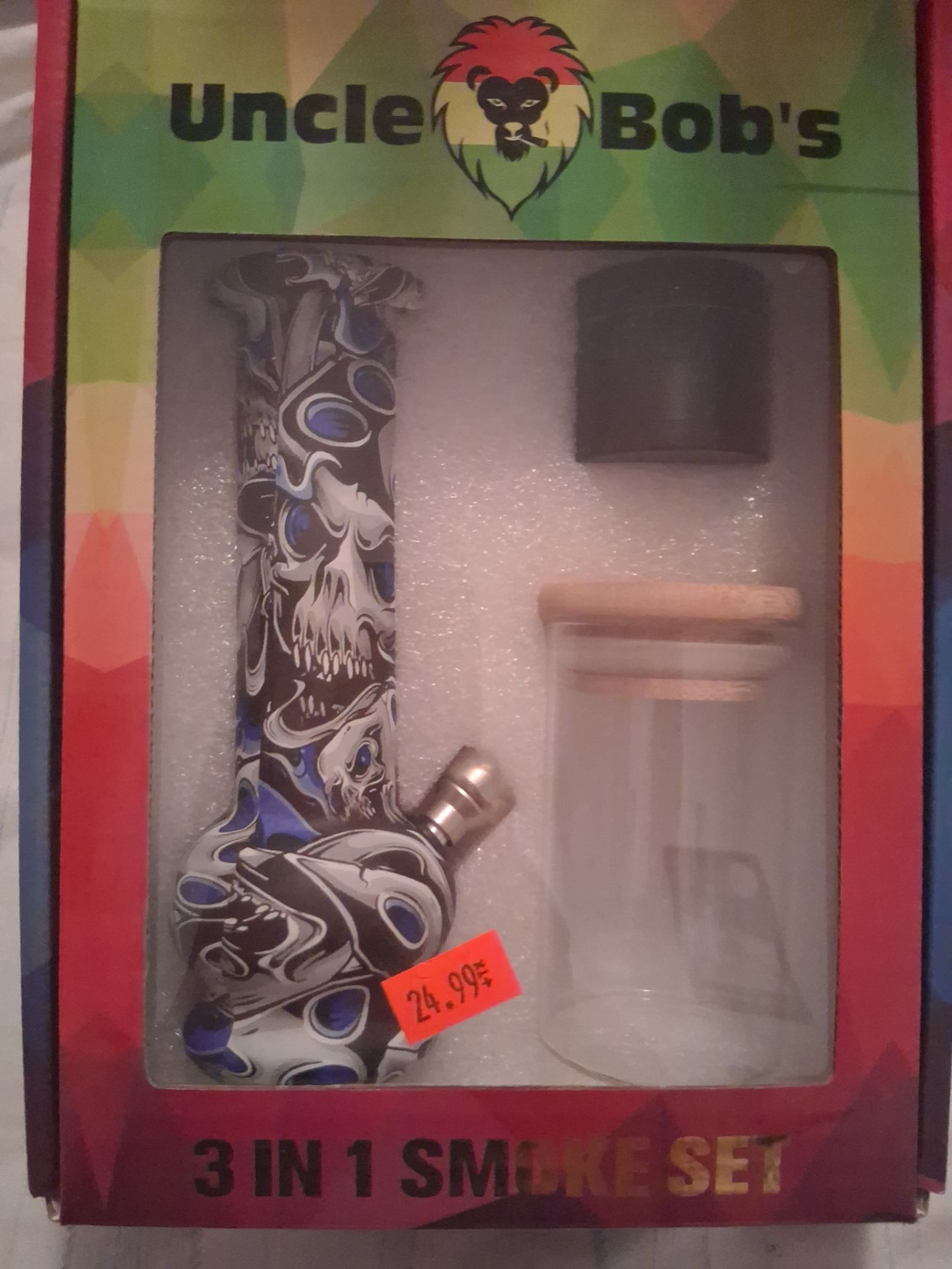 Uncle Bob's 3 in 1 Smoke Set Skull Design Black Blue White