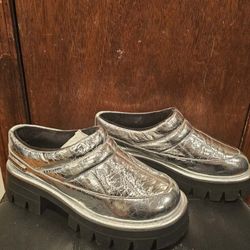 MK New Silver Mules 