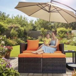 Outdoor Patio Furniture 4 PCS Rattan Sofa Wicker Chair Cushions Table Set Chairs